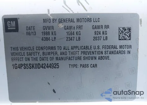 2013 Buick Verano Leather Group from USA, damaged, VIN 1G4PS5SK0D4244925